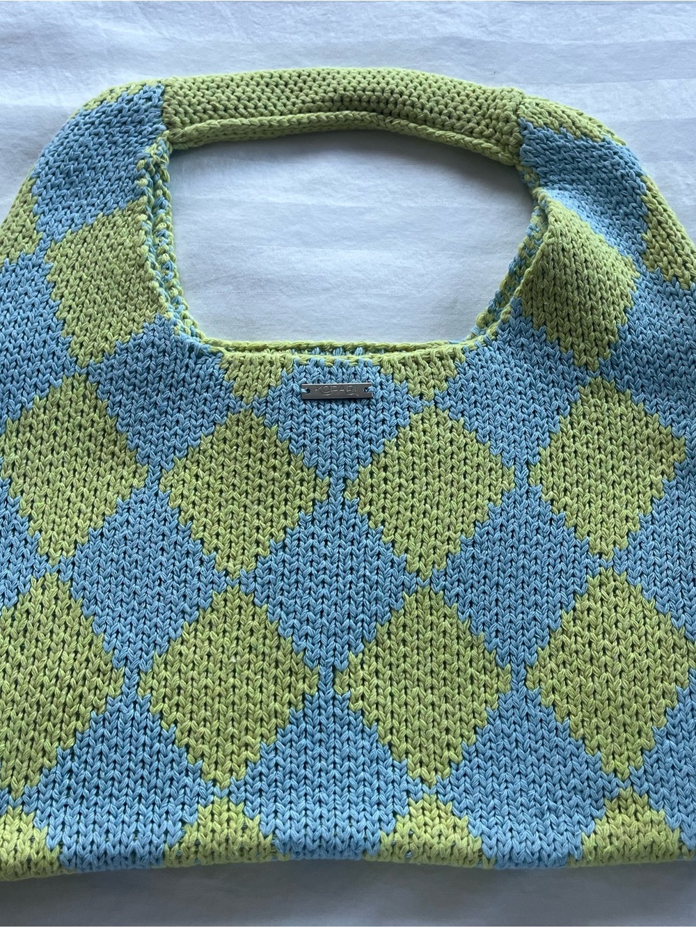 Kopari Argyle Knit bag - Light Blue & Lime